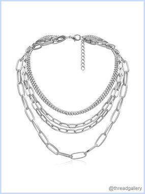 Punk Chunky Layered Chain Necklace Goth Silver Alloy
